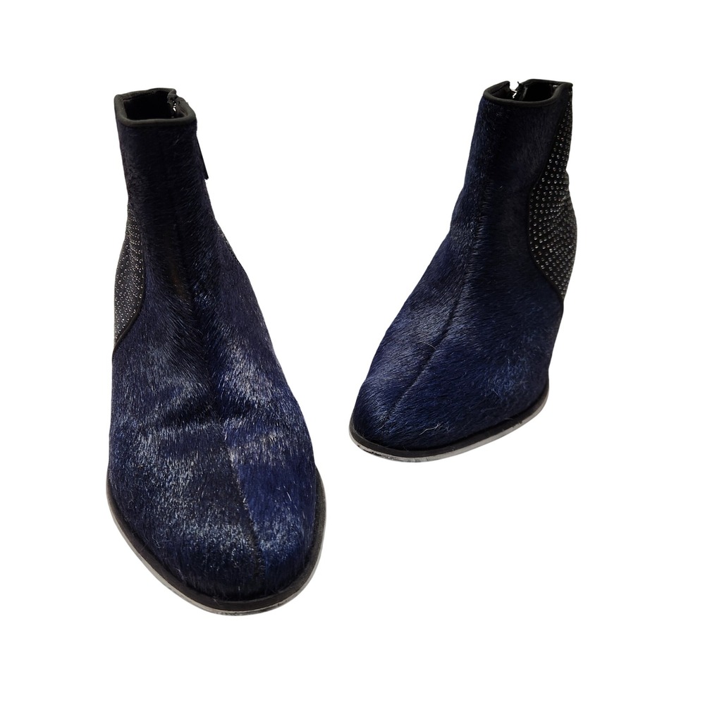 Schutz Chelsea Louise Studded Calf Hair Booties Navy Blue Ankle Boots Womens 8B